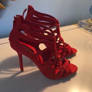 NEW Zara Red Caged Sandal Heels
